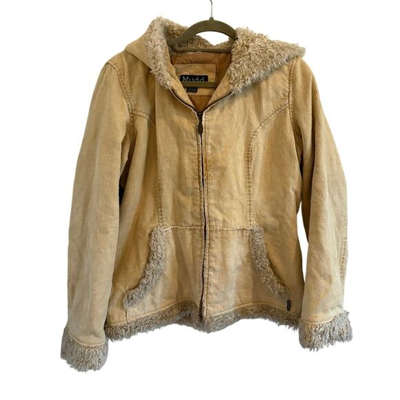 Vtg Y2K Mudd XL Penny Lane Zip Front Hooded Faux Sherpa Corduroy Coat Jacket - Picture 1 of 8
